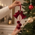 thumbnail image 4 of Velvet Bow Christmas Tree Topper with Pinecone and Hanging Bells, Festive Rustic Christmas Decor for Living Room Decorations and Holiday Party Decor, Elegant Christmas Gift for, 4 of 4