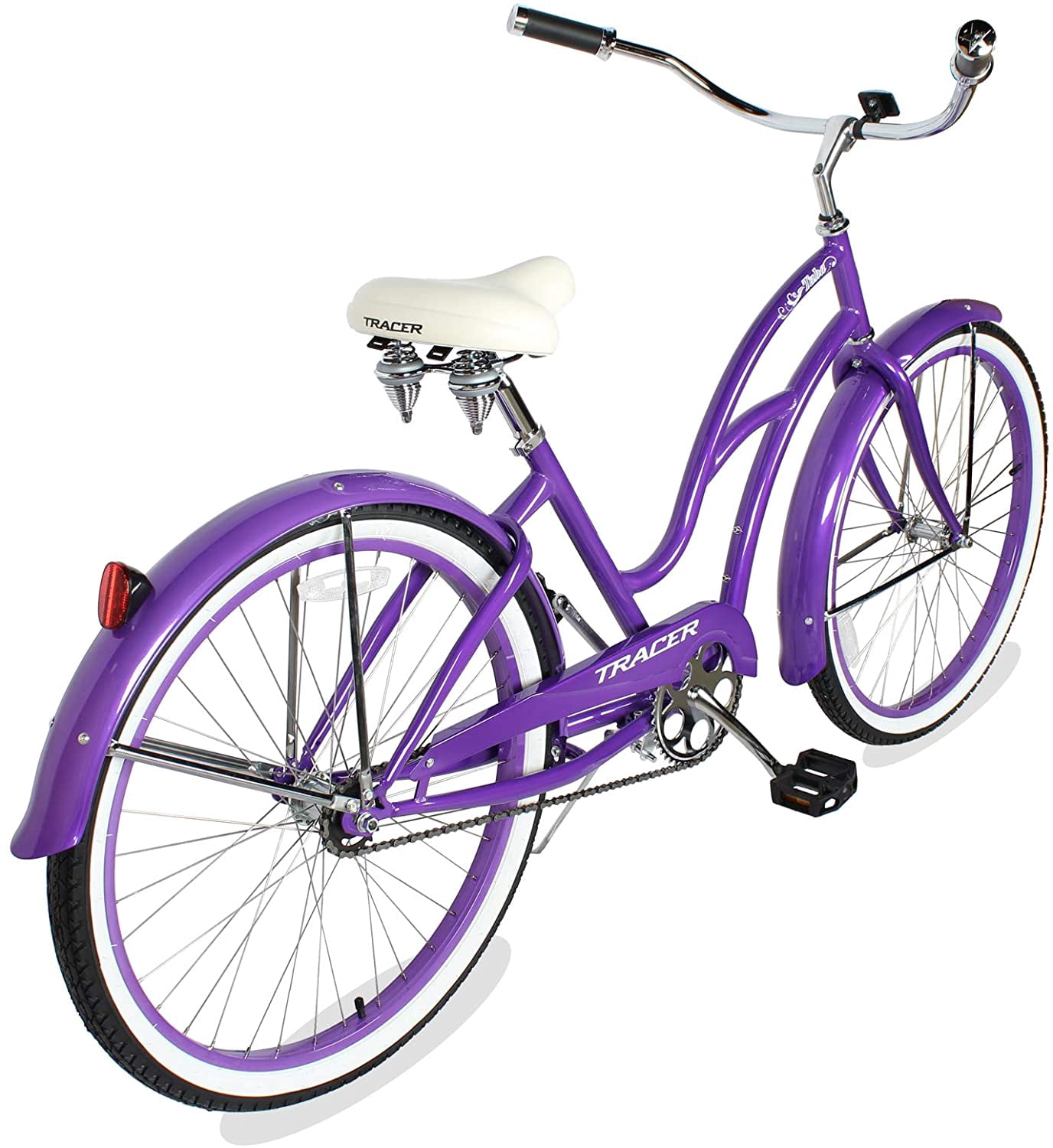 WonderWheels 26" Beach Cruiser Coaster Brake Stainless Steel Spokes One Piece Crank Alloy Orange Rims 36H W/ Fenders - Purple