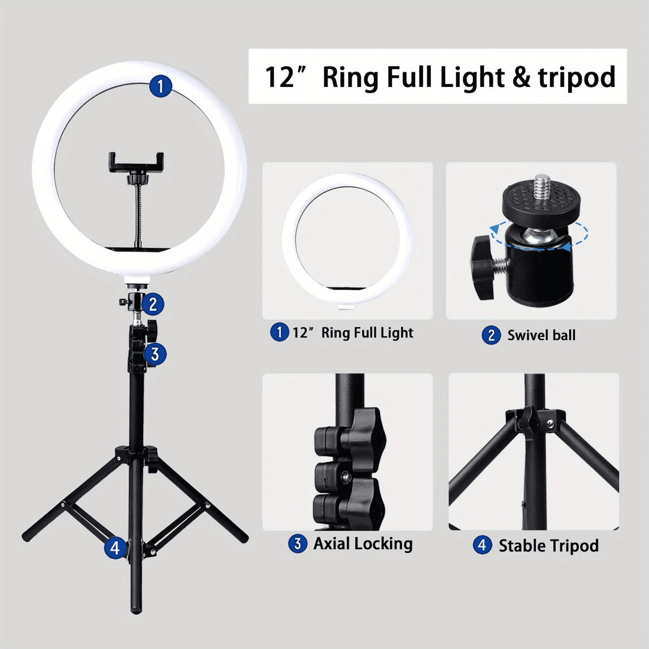 UEGOGO Pro 12" LED Ring Light Kit - 3 Lighting Modes + 43.3" Tripod for Streaming/Makeup/YouTube (With Phone Holder)