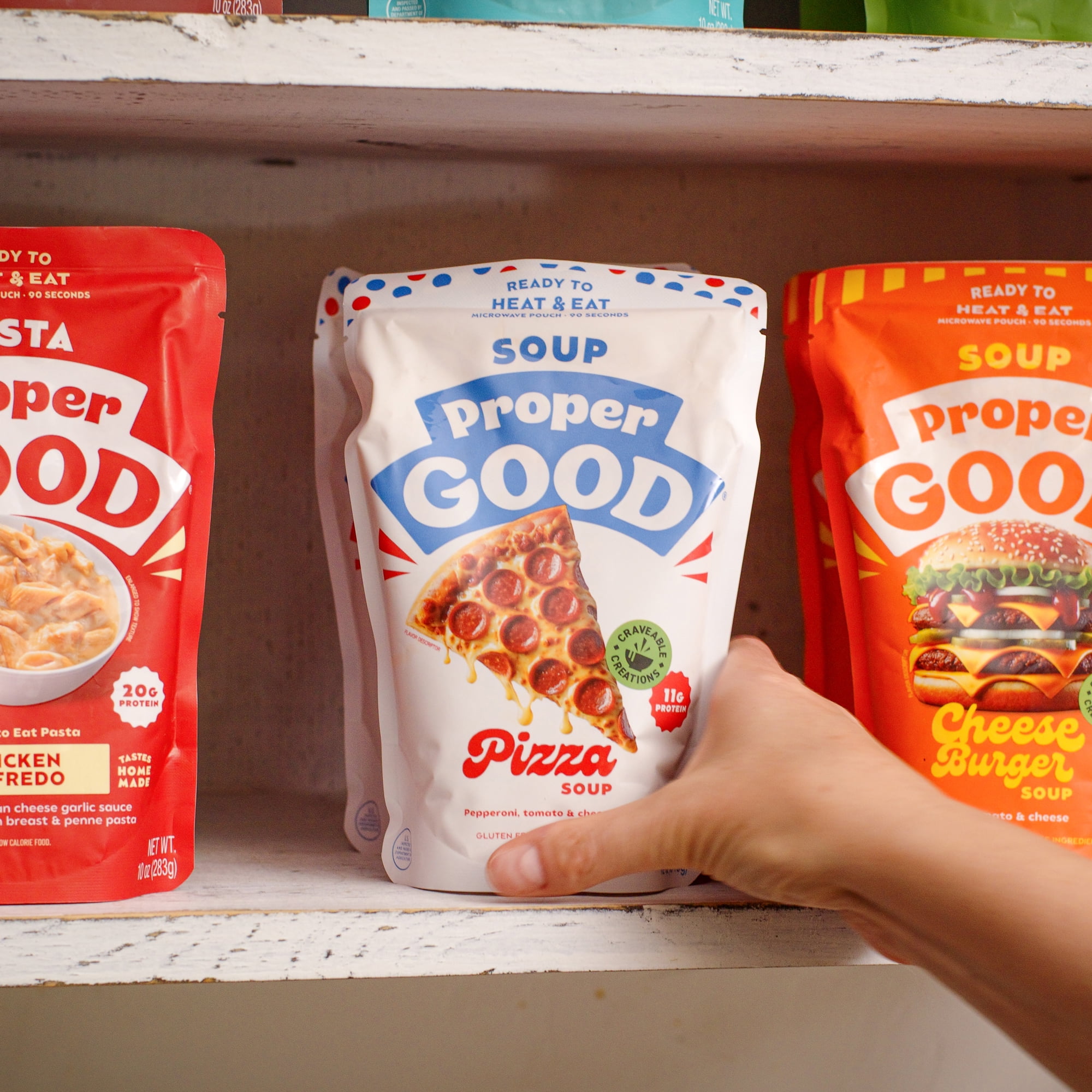 Proper Good Pepperoni Pizza Soup, Ready in 90 Seconds, Shelf Stable Meal, 12 oz
