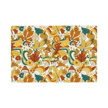 

Table Placemats Set of 4 - 70s Groovy Hippie 12x18 In Faux Linen Double Heat Resistant Place Mats Cloth Indoor/Outdoor Placemats Washable Table Mats for Dining Kitchen Party