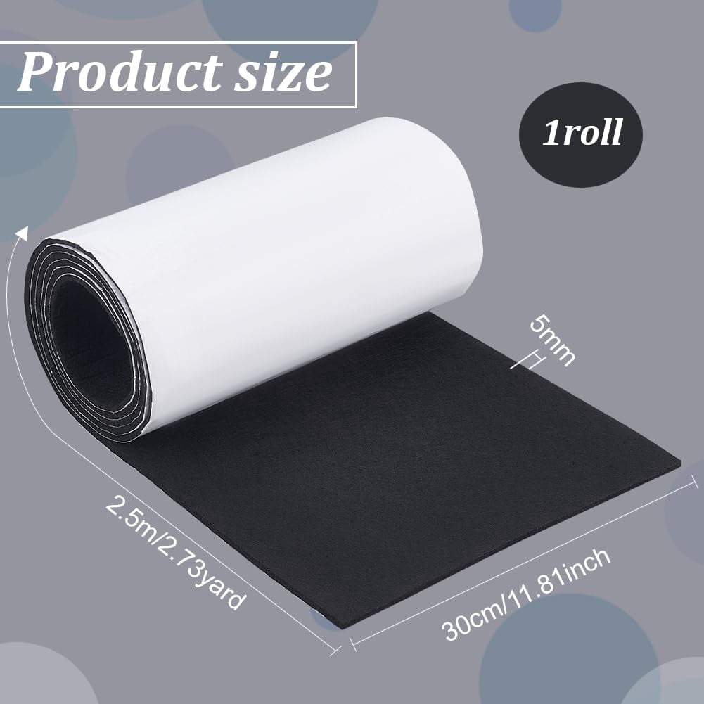 98x11.8 Inch Self-Adhesive Felt Carpet Black Felt Furniture Pads 5mm Thick Felt Pads with Adhesive Backing for Protecting Wall Hardwood Floors DIY Crafts Sewing for DIY
