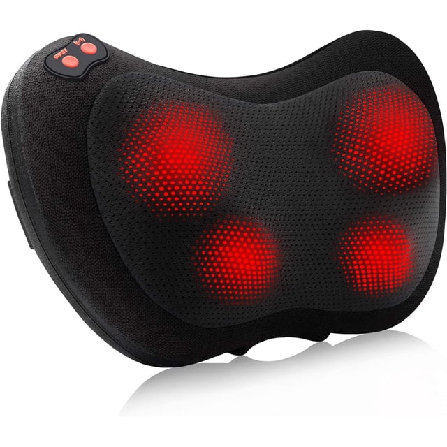 Back and neck massager, deep tissue kneading, electric massage pillow for back, shoulders, legs, feet, body muscle pain relief, suitable for home, ca