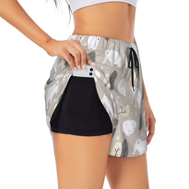 Balery winter Snowflake beer Pantalones cortos deportivos para mujer con forro y dos bolsillos, elásticos, para entrenamiento, gimnasio, yoga-Large