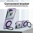 thumbnail image 3 of for Samsung Galaxy Z Flip 5 Magnetic Case with Ring Stand, Rugged Case Support Wireless Charging, Built-in Screen Protector, PU Leather Shockproof Full Body Protective Cover, Lightpurple, 3 of 7
