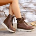 thumbnail image 3 of Rokment Retro Platform Chunky Combat Boots for Women Casual Studded Leather Lace up Motorcycle Riding Ankle Booties with Side Zipper Fall Winter, 3 of 7