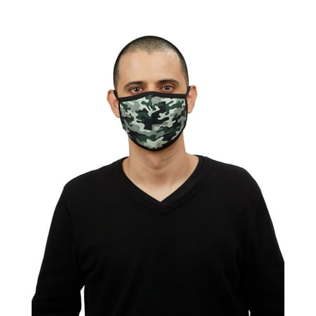 MeMoi Camo Fashion Face Covering with 5-Layer Filter Inserts (Adult One Size, Green)