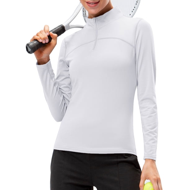Camiseta deportiva de manga larga para mujer, polar, cálido, con cremallera en un cuarto Eccomum Blanco/Medio