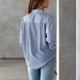 thumbnail image 4 of Camisa a rayas para mujer con botón, manga larga, cuello de solapa, blusa tipo cárdigan informal para otoño, azul XXL, 4 of 7