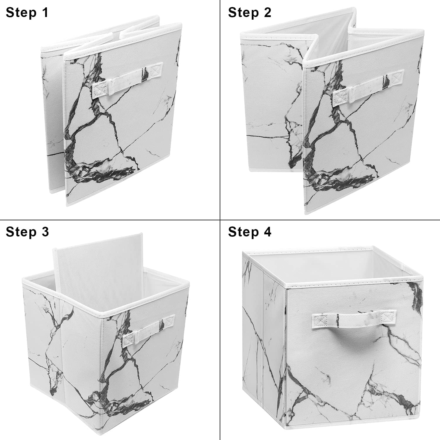 Sorbus Foldable Storage Cubes: Adult Organization for Living Room, Closet, Dorm - Marble Print, 4-Pack, White