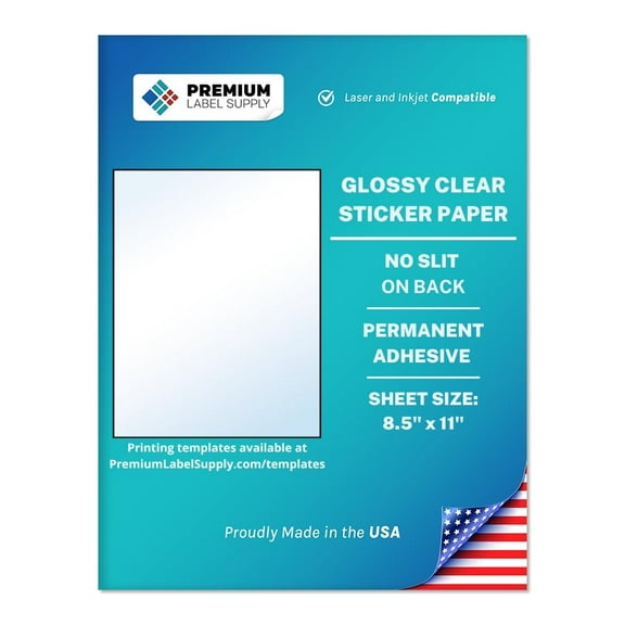 Premium Label Supply Glossy Clear Sticker Paper – 8.5" x 11" Full Sheet Labels – Laser/Inkjet Compatible – 10 Sheets