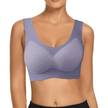 

CLZOUD Comfort Bra Purple Nylon Spandex Lace Bra Women Deep V Neck Removable Padded Lace Long Low Cut Bra L