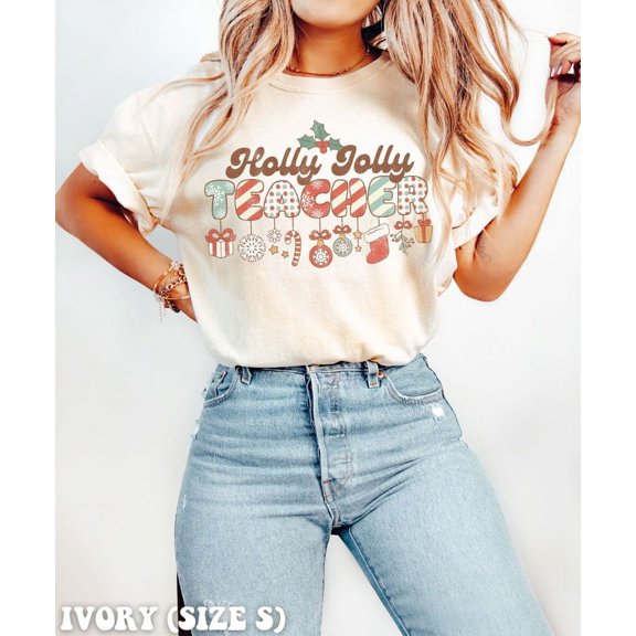 Teacher Christmas Shirt Retro Christmas Teacher Shirt Holly Jolly Teacher Teaching Team Shirt Holiday Apparel Party Shirt