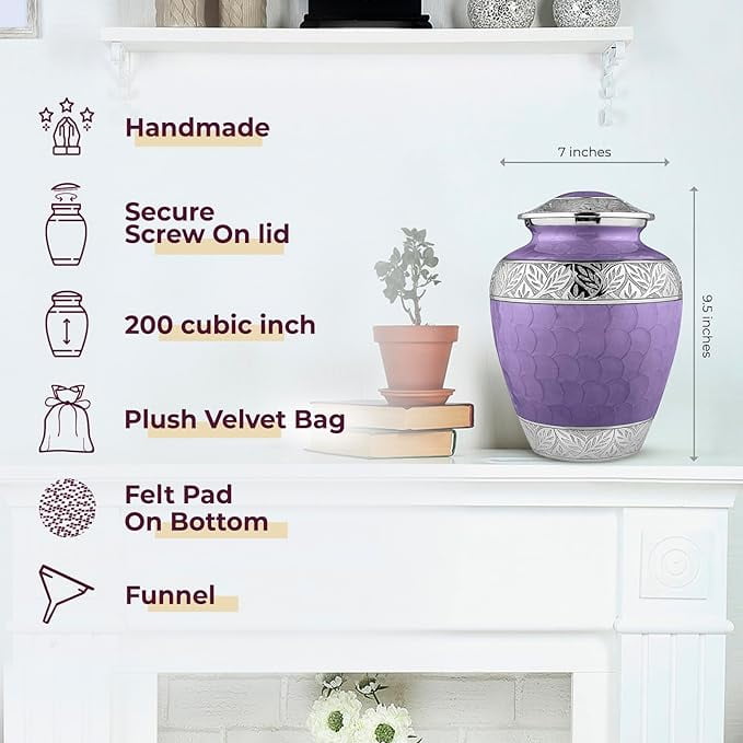 Purple Cremation Urn For Ashes Ceramic Urn With Silver Coated Design Urn For Ash Adults Urn For Ash funeral Urn For Ash Human Urn
