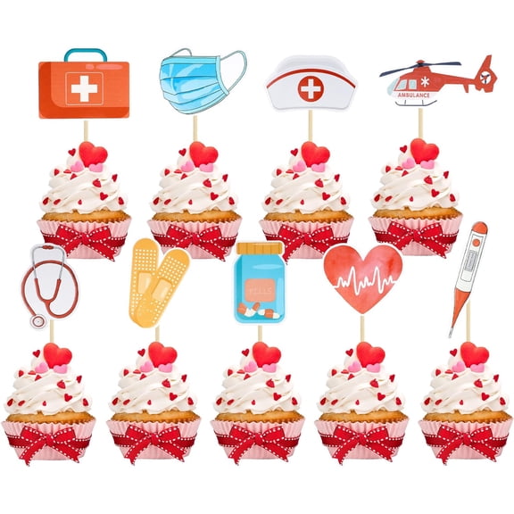 36 Pack Nurse Cupcake Toppers Nursing School Graduation Cupcake Picks Nurse Cake Decorations for Medical Rn Nurse Grad Themed Birthday Party Cake Decorations Supplies