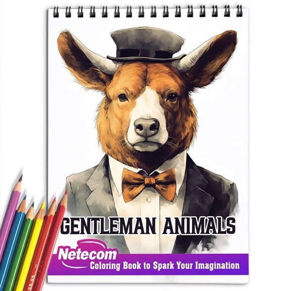 Gentleman Animals Spiral Bound Coloring Book, Unleash Your Artistic Talents in the Fusion of Nature and Gentility with 30 Charming Gentleman Animals Coloring Pages