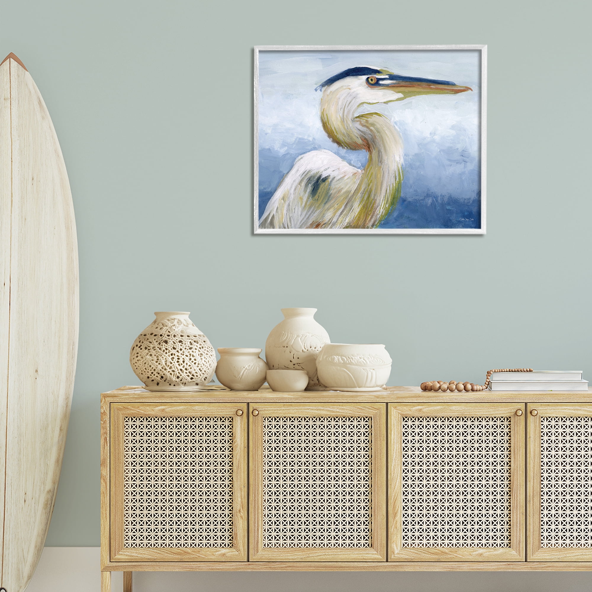 Stupell Industries Heron & Blue Gradient Animals & Insects Painting White Framed Art Print Wall Art, 30 x 24