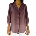 thumbnail image 2 of Women's Satin Ombre Top, Three Quarter Sleeve Gradient Print Blouse, Luxe Casual Shirt for Evening Parties or Date Nights,Light Brown - L, 2 of 5