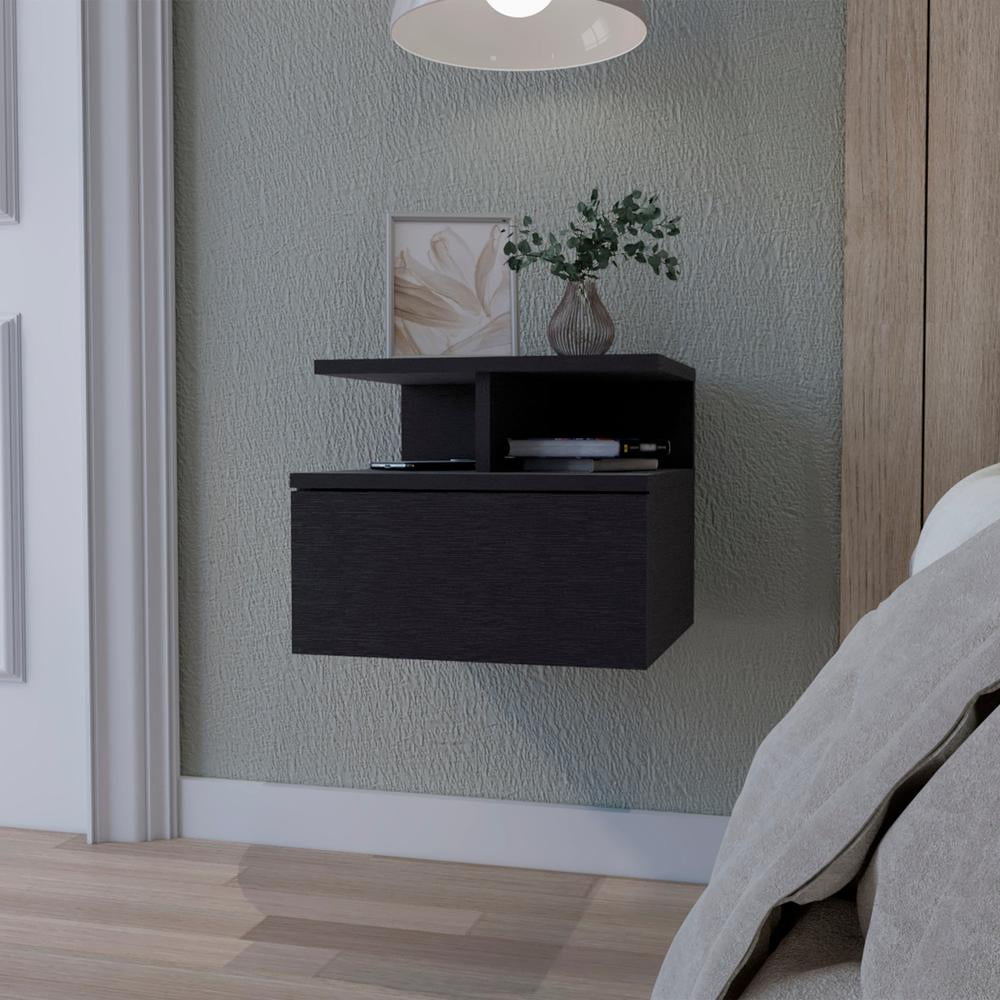 HomeRoots 518170 12 in. Black One Drawer Nightstand with Integrated Tech