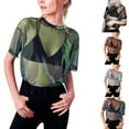 thumbnail image 6 of Women See Through Mesh Shiny Sheer Top T-Shirt Casual Blouse Tee Clubwear, 6 of 9
