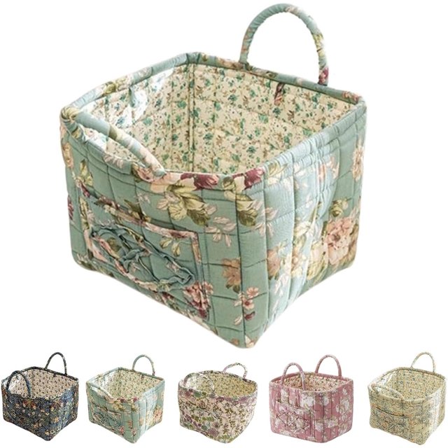 Boho Fabric Storage Basket, Large Capacity Fabric Storage Basket, Boho Floral Laundry Baskets for Storage, Collapsible Laundry Hamper with Easy Carry Handles for Clothes Sundries Toys (E)