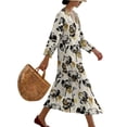 thumbnail image 3 of DISNIMO Womens Linen Style Dresses Floral Printed 3/4 Sleeve Maxi Dress Casual V Neck Midi Dresses Loose Fit Dress, S, 3 of 6