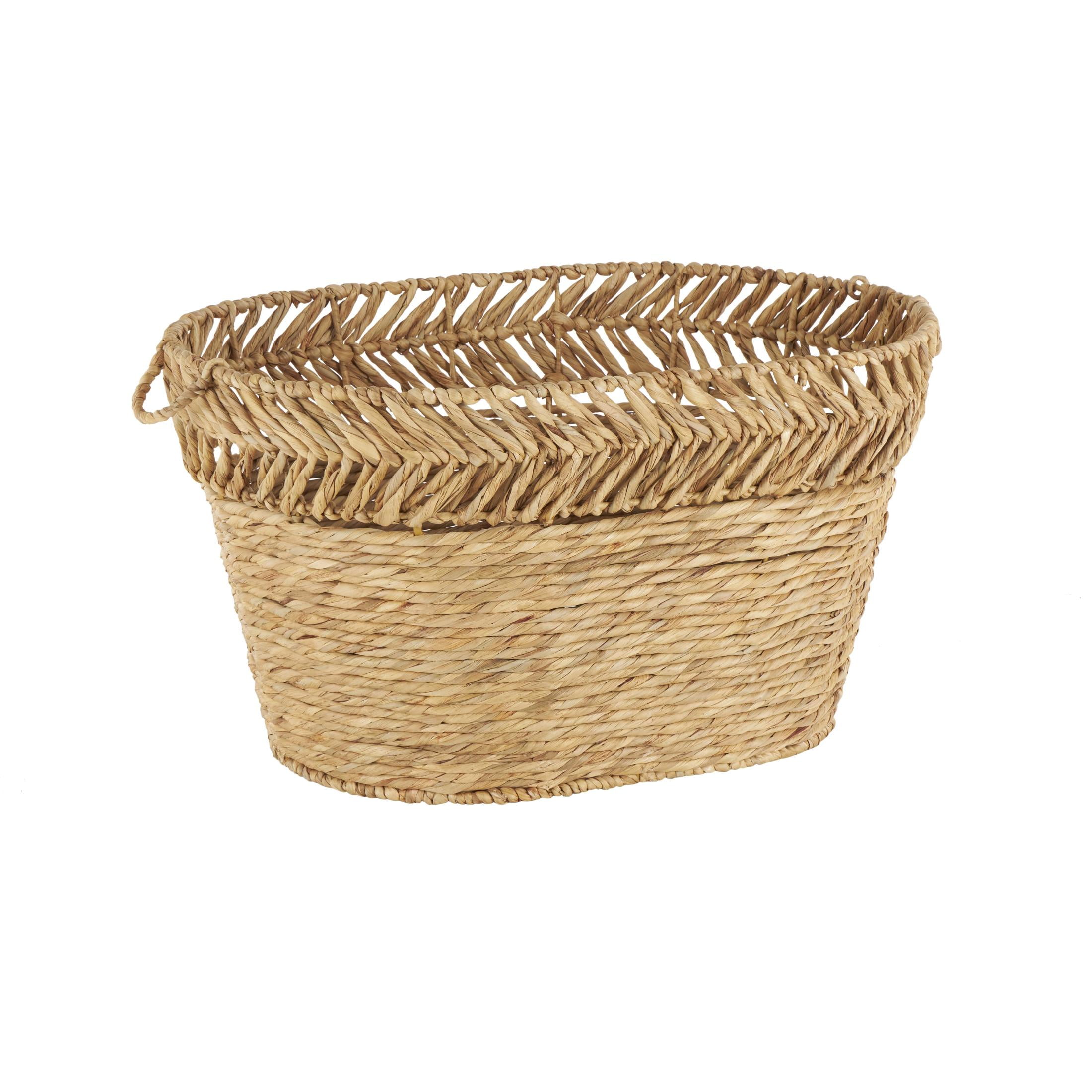 DecMode 30" x 17" Brown Seagrass Handmade Large Woven Oval Storage Basket with Zig Zag Patterned Rim, 1-Piece