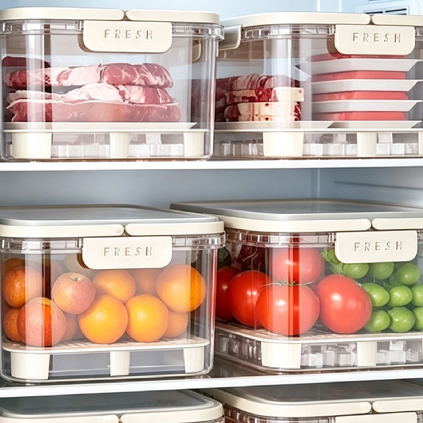 Large Fruit Containers for Fridge-1/1.59 Gal Leakproof Food Storage Containers with Removable Draining Layer-Dishwasher Safe Produce Containers for Fruits,Vegetables,Berry, 1Pc(Clear1,10.4x7.9x6.7")