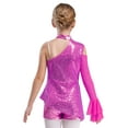 thumbnail image 3 of TTAO Kids Girls Metallic Sequin Gymnastics Leotard Cold Shoulder Long Sleeve Ballet Dance Biketard Peplum Bodysuit Hot Pink 14, 3 of 4