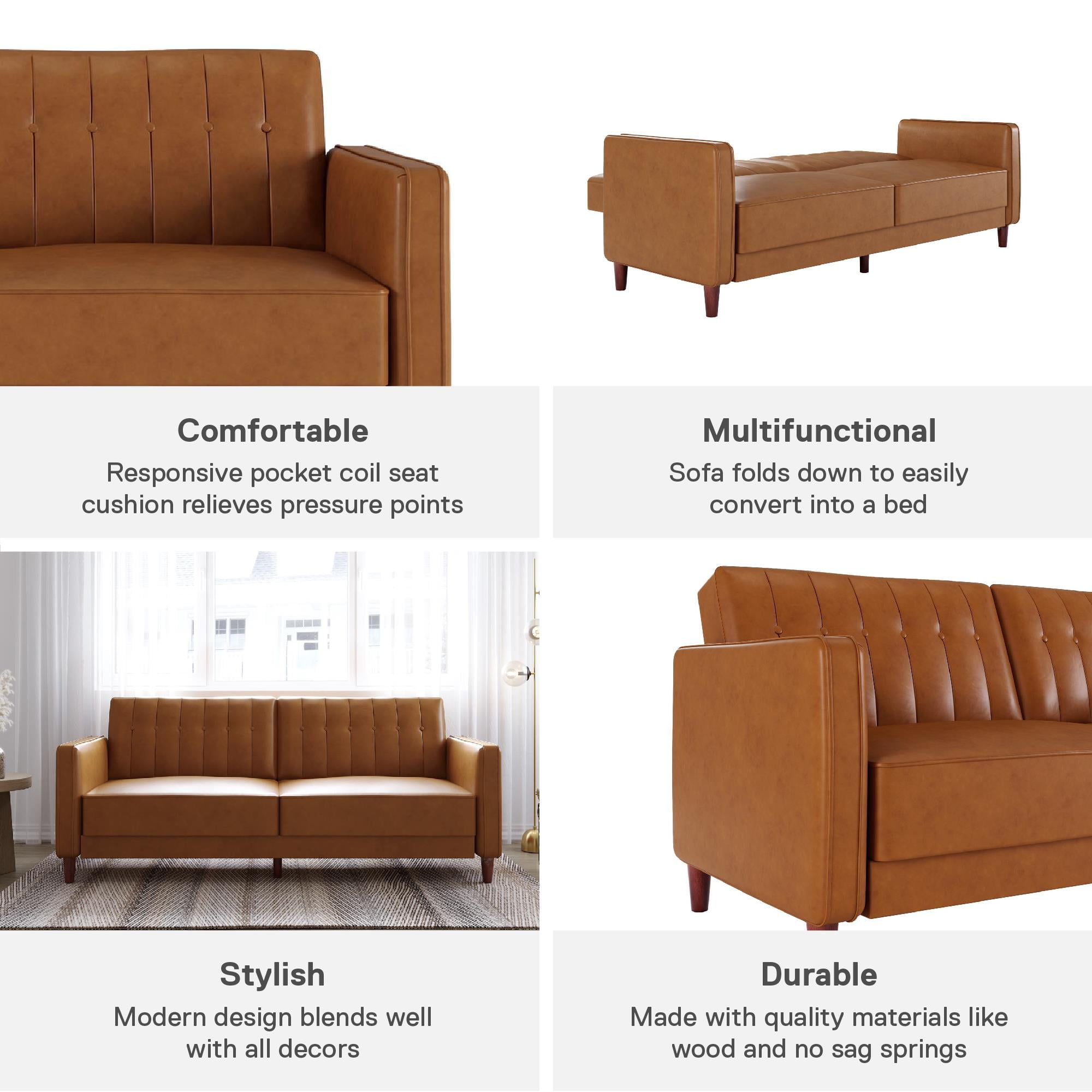 DHP Pin Tufted Transitional Futon, Camel Faux Leather
