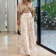 thumbnail image 4 of GILIGEGE Women Floral Print 2 Piece Set Deep V Neck Short Half Sleeve Top Wide Leg Flared Long Pants Matching Business Formal Wedding Guest Casual Summer Fashion Suit Daily Outfit Wear Khaki, 4 of 7