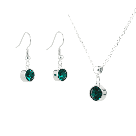 Silver May Birthstone Necklace and Drop Earrings Set with Bohemian Crystals, Silver Plated, Birthday Month Gift, Great for Mom.