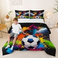 thumbnail image 2 of Erosebridal Soccer Graffiti Splash Full Size Comforter Sets 3 Pieces for Kids Teens,Boys Girls Sport Gamer Bedding Sets,Black Reversible,Breathable Home Decor, 2 of 6