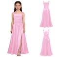 thumbnail image 6 of LiiYii Satin Junior Bridesmaid Dresses for Teen Girls Wide Shoulder Strap Slit Girl Formal Flower Dress Pink 12, 6 of 7