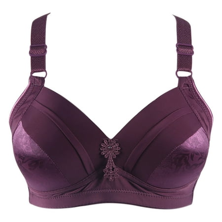 

RYRJJ Push Up Deep Cup Bras for Women Floral Print Full-Coverage Wireless Everyday Bra Comfort No Underwire Bralette Shaping Cup(Purple S)