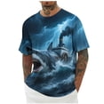 thumbnail image 2 of SGFCWSX Mens Short Sleeve T-Shirt, Graphic Print Casual Crewneck Summer Essential Tee for Men Blue Size L, 2 of 5