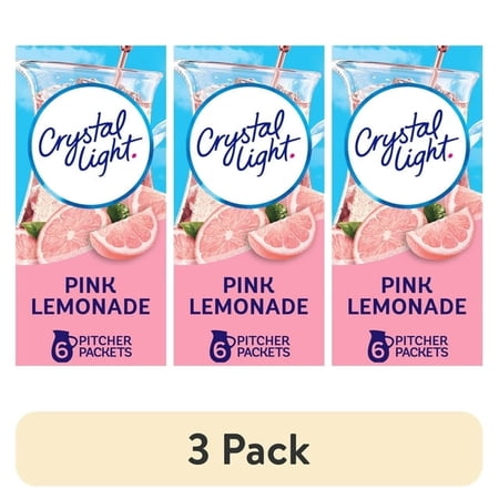 (3 pack) Crystal Light Drink Mix 6 Pitcher Packets for Flavorful Hydration and Shareable Refreshment Pink Lemonade natural flavor with other natural flavor Zero Sugar Low Calorie 2.9 oz (3 pack) Crystal Light Drink Mix 6 Pitcher Packets for Flavorful Hydration and Shareable Refreshment Pink Lemonade natural flavor with other natural flavor Zero Sugar Low Calorie 2.9 oz