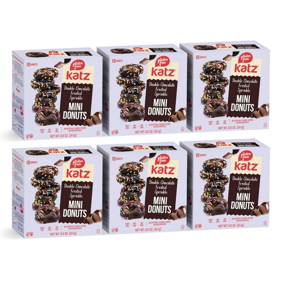 Katz Gluten Free Double Chocolate Frosted Sprinkle Mini Donuts |Gluten Free, Dairy Free, Nut Free, Soy Free, Kosher| (6 Pack, 8.5 Ounce Each)