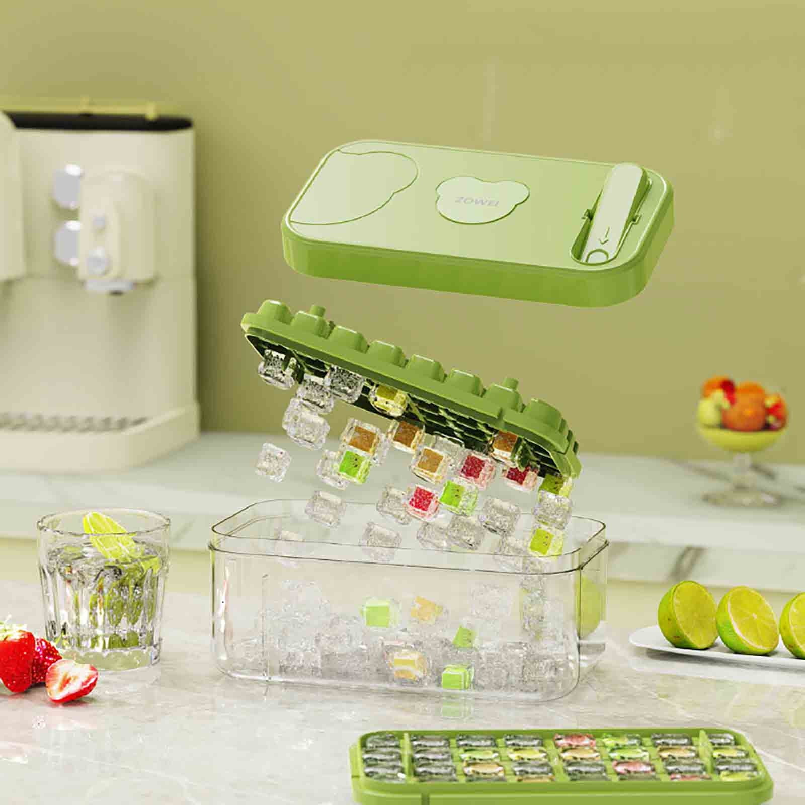 Ice Cube Tray with Lid and Storage Box, Easy Release Food Grade Plastic Ice Mold, Large Capacity Ice Maker for Freezer and Homemade Drinks
