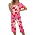thumbnail image 1 of TIMIFIS Valentines Ensemble de Pyjama à Manches Courtes pour Femmes Dames Ensembles de Pyjama Décontractés Mignon Imprimé Cœur Col Rond Hauts Décontractés avec Pantalons Capris Ensembles de Pjs, 1 of 5