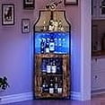 thumbnail image 1 of Gabinete de bar de esquina con 5 niveles y luz LED, mueble estilo granja con soporte desmontable para copas y puerta de malla visual, 1 of 6