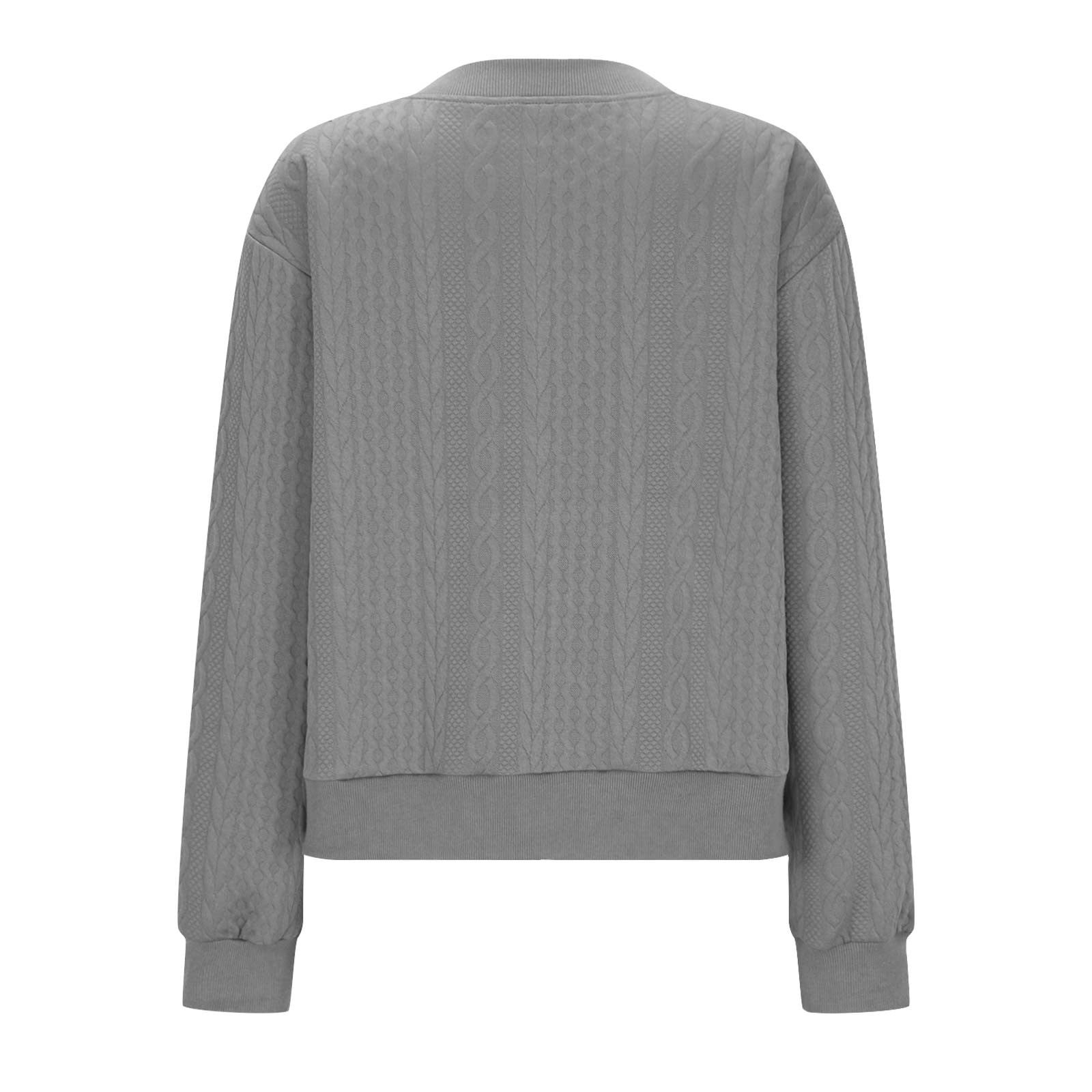 Fartey Women's Zip Up Cardigan Sweater Knit Cable Long Sleeve Jackets Soft Comfy Crewneck Casual Cardigans Fashion Simple Solid Color Coat Gray S