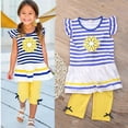 thumbnail image 2 of Douhoow 0-6Y Toddler Girl Summer Clothes Flying Sleeve Stripe T-Shirt Tops Yellow Shorts, 2 of 8