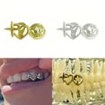 thumbnail image 2 of Retro Hollow Heart Stars Teeth Caps Silver Gold Tooth Grills Punk Hip Hop Jewelry, 2 of 13
