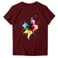 thumbnail image 4 of Tops for Women Short Sleeved Round Neck Printed T-shirt Wine XXXL, 4 of 4