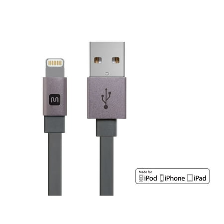 UPC: 0889028009765 | Monoprice Apple MFi Certified Flat Lightning to USB Charge & Sync Cable – 4 Feet – Gray | Compatible With iPhone X  8  8 Plus  7  7 Plus  6  6 Plus  5S   iPad Pro – Cabernet Series