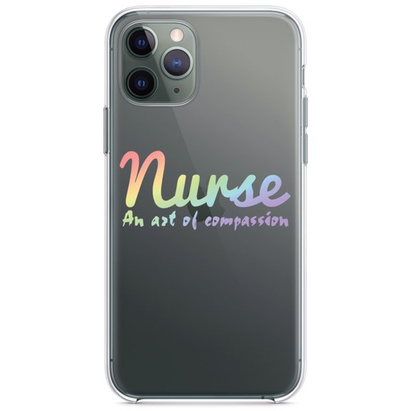 DistinctInk Clear Shockproof Hybrid Case for iPhone 12 / 12 PRO (6.1" Screen) - TPU Bumper Acrylic Back Tempered Glass Screen Protector - Nurse An Art of Compassion
