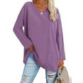 thumbnail image 2 of larppty Women's Plus Size Tops Long Sleeve Crew Neck Oversized T Shirts Loose Casual Tunics Loose Fit Tee (Purple, XXL), 2 of 4