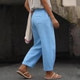 thumbnail image 4 of Dvprdro Womens Drawstring Linen Pants Cuffed Leg Hem Loose Fit Side Pockets Solid Casual Summer Bottoms, 4 of 9