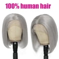 thumbnail image 2 of Grey Bob Wig Human Hair 13x4 Lace Front Wigs Pre Plucked Natural Hairlinewith Baby Hair 150% Density Brazilian Hair Short Straight for Black Women（Grey,8inch）, 2 of 7
